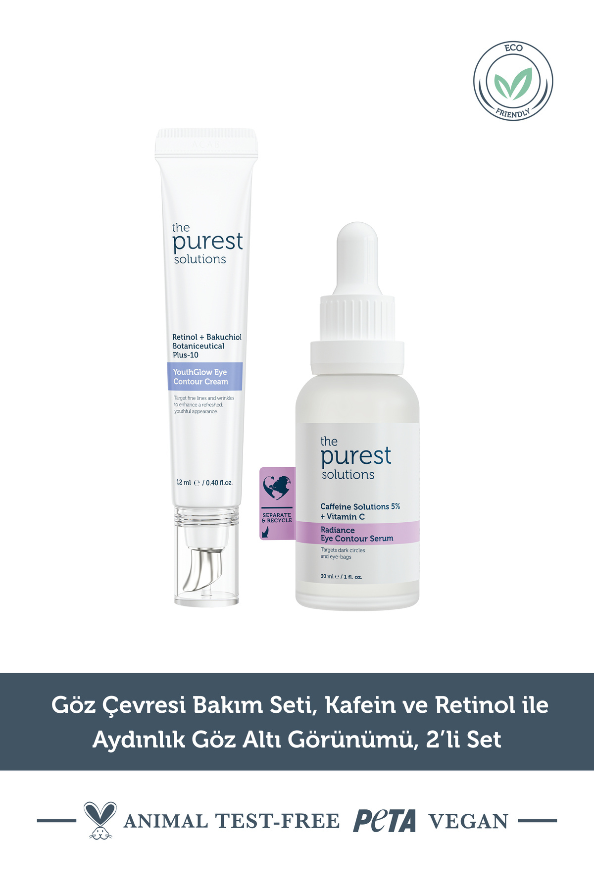 The Purest Solutions Göz Çevresi Bakım Seti, Kafein ve Retinol ile Aydınlık Göz Altı Görünümü, 2’li Set — TPS372