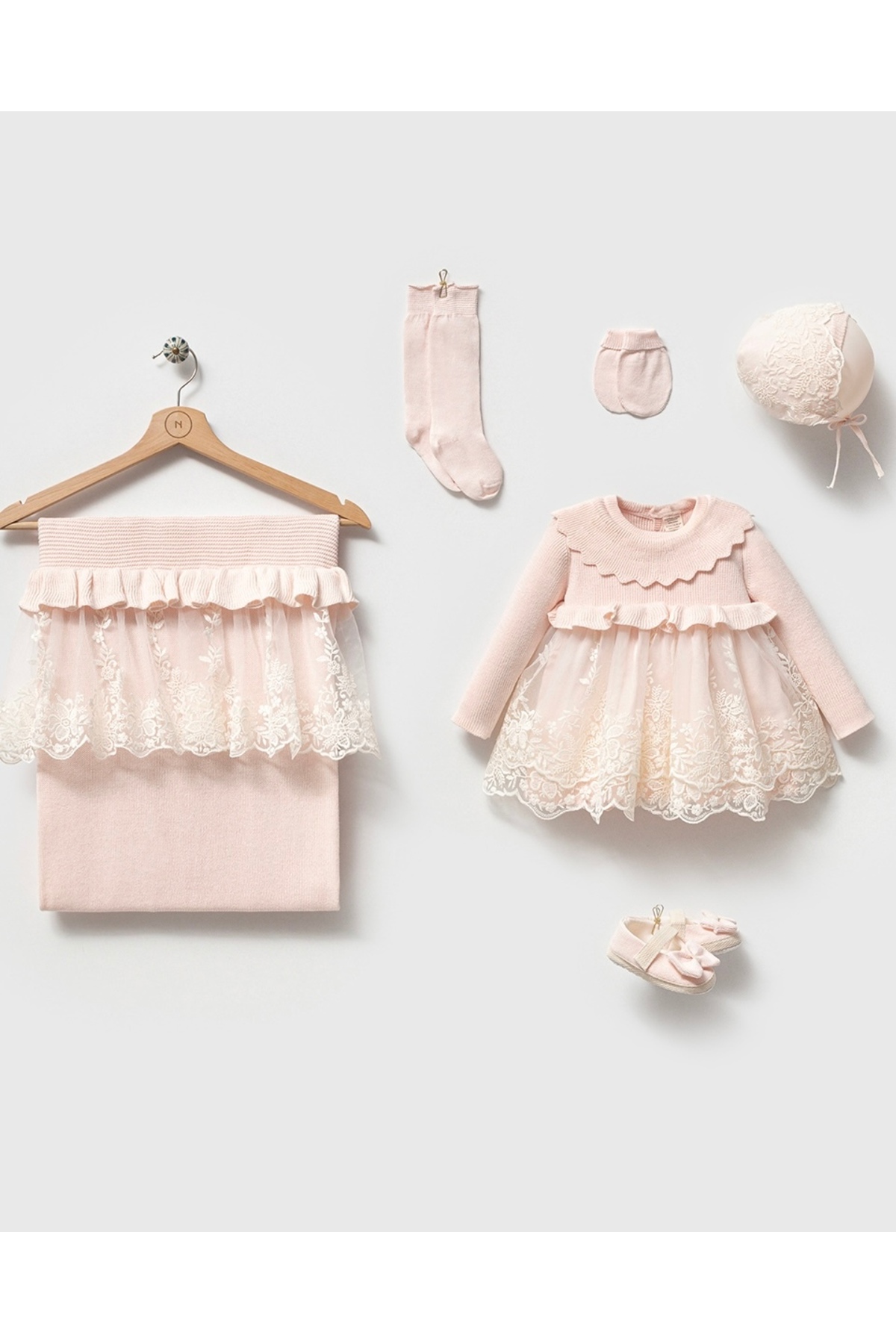 Mert Baby Diana Prenses Triko Organik 6'lı Hastane Çıkış Seti %100 Pamuk Yenidoğan Kız Bebek fotoğrafı 2 (önizleme)