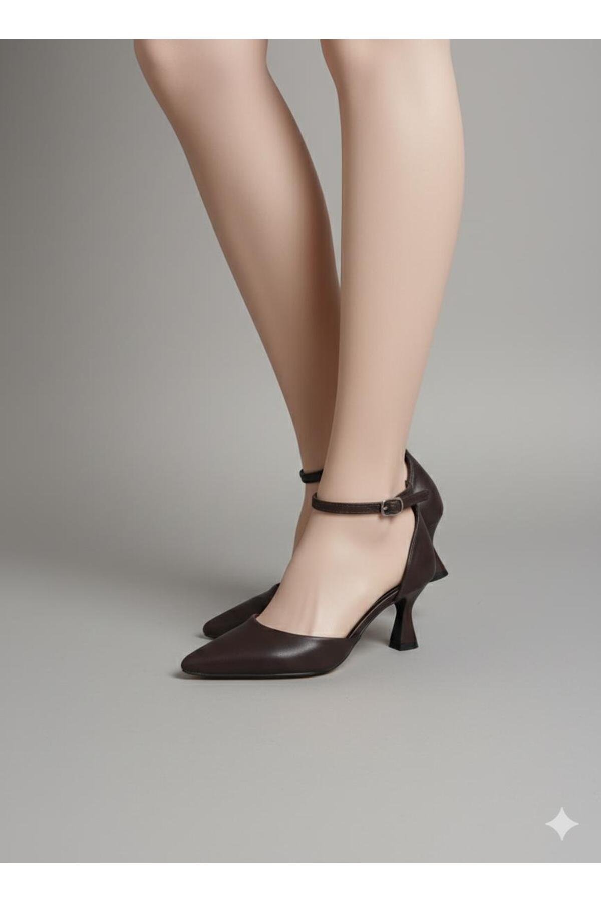DORA  kadın tenitas sivri ince topuklu stiletto -kahve deri - Görsel 4