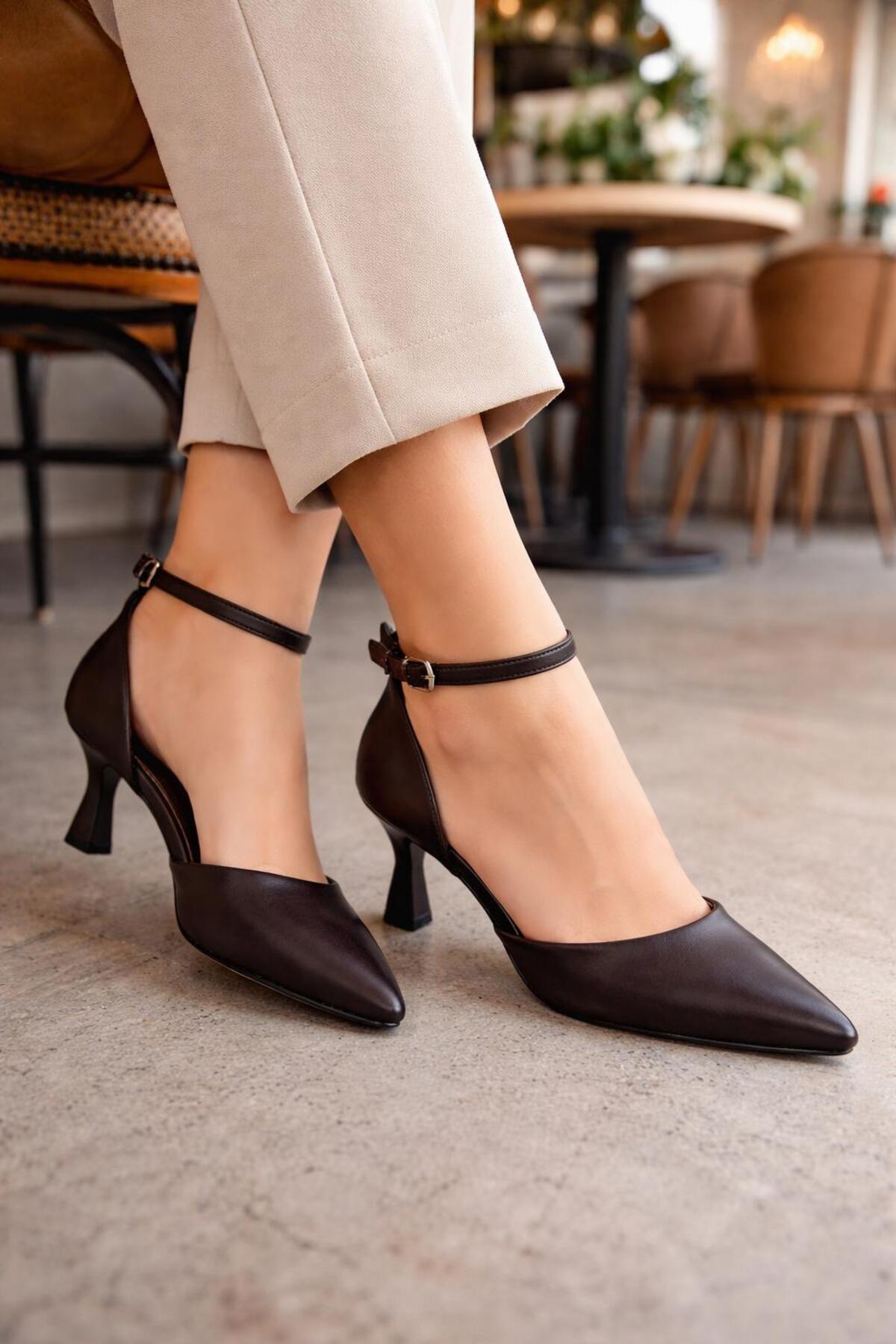 DORA  kadın tenitas sivri ince topuklu stiletto -kahve deri - Görsel 8