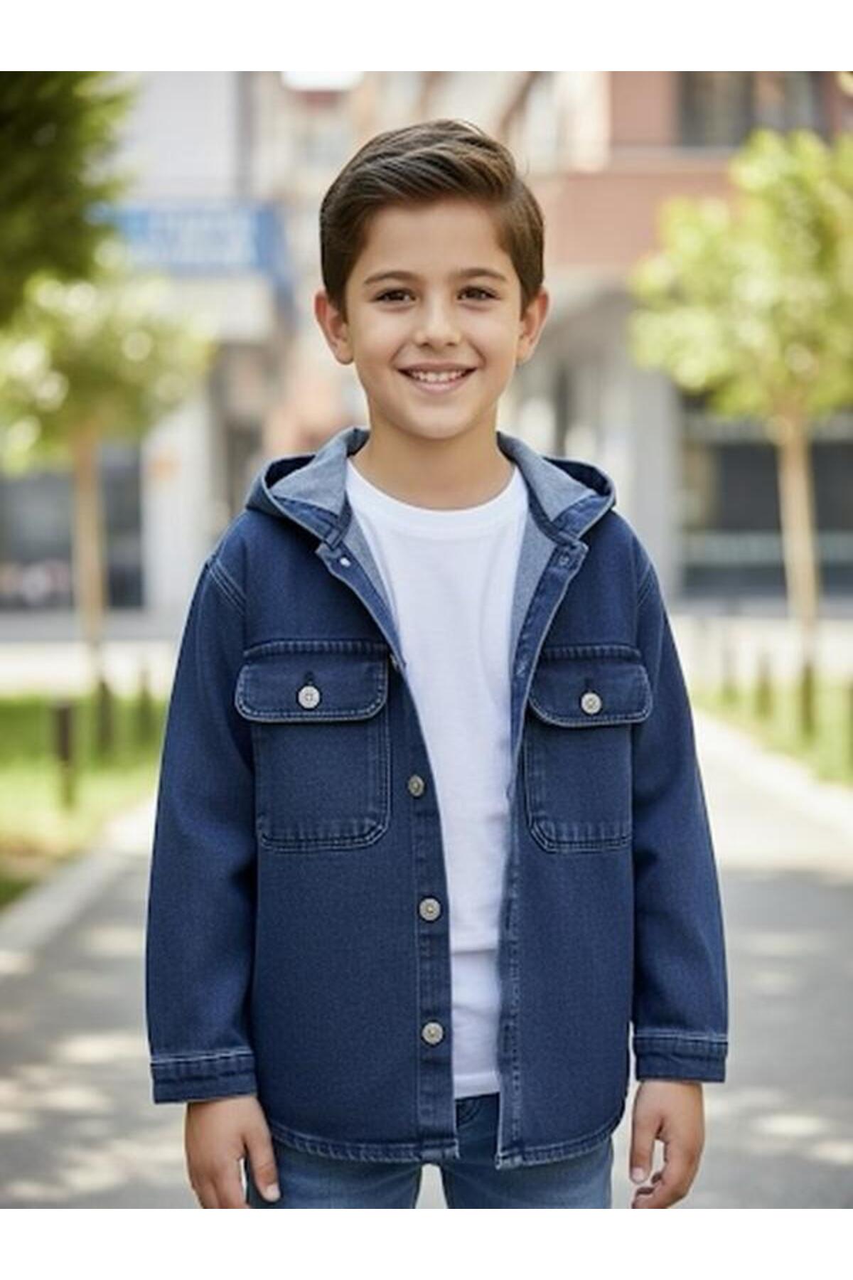 Esprix Kids  Kapüşonlu Çift Cepli Erkek Çocuk Kot Ceket - Mavi Denim - Görsel 5