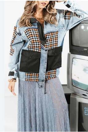 Veto Jeans Ekose Detaylı Denim Ceket