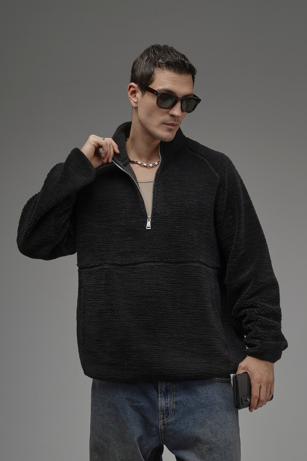Butik Trend Biz Oversize Yarım Fermuarlı Dik Yaka Peluş görsel 3