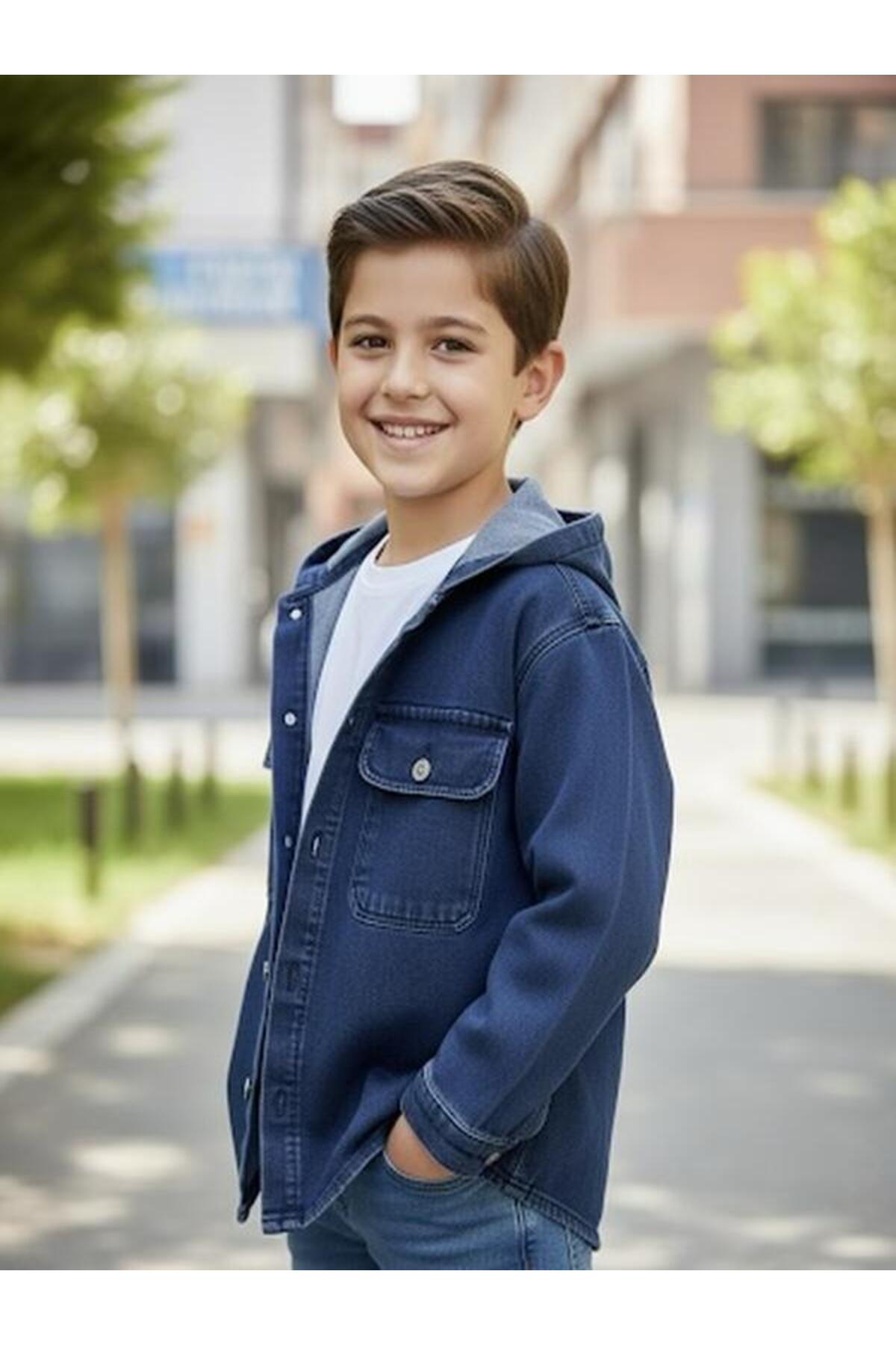 Esprix Kids  Kapüşonlu Çift Cepli Erkek Çocuk Kot Ceket - Mavi Denim - Görsel 4