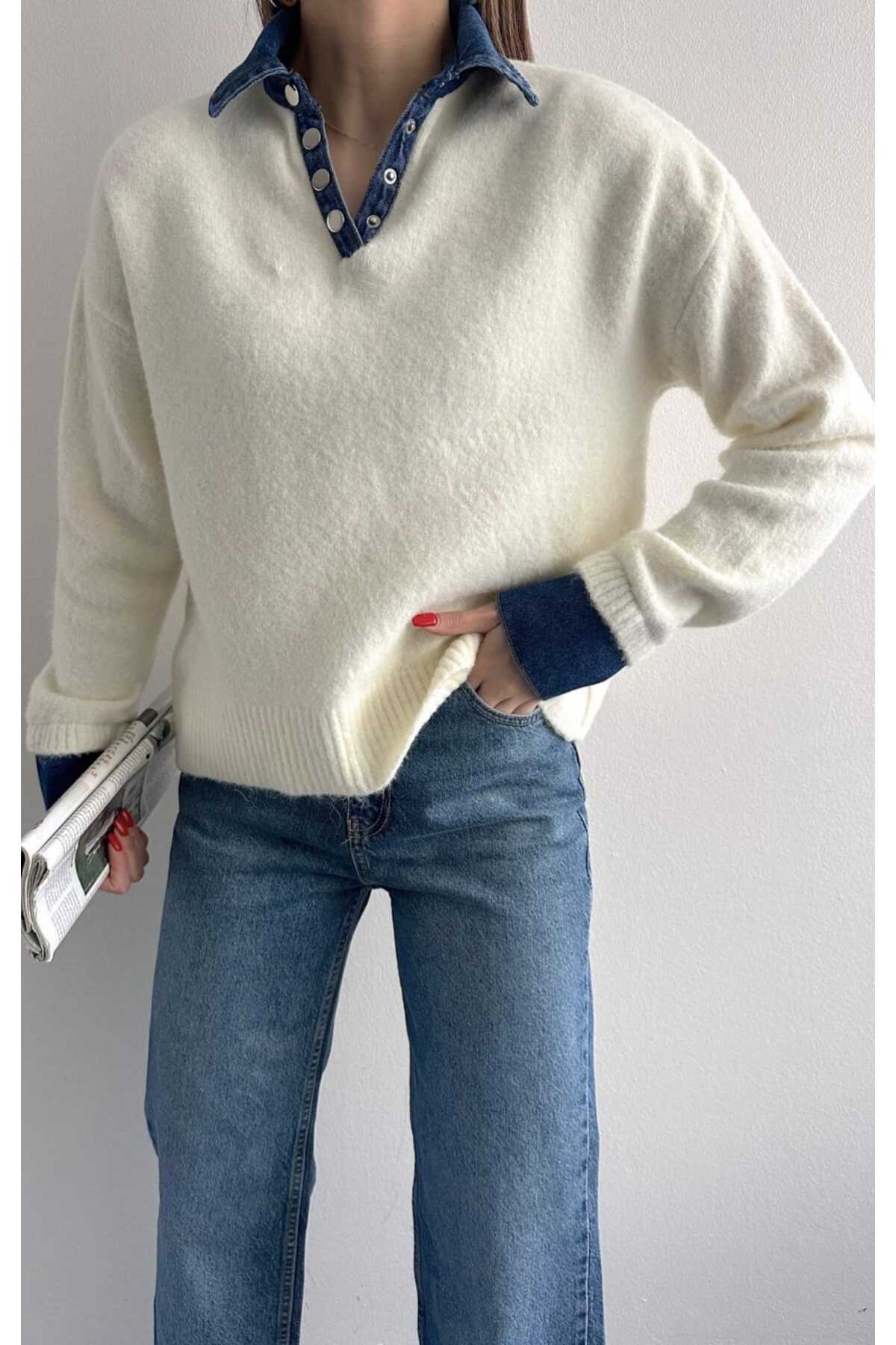 yeditepe fashion Jean Garnili Yumuşak Dokulu Triko görsel 5