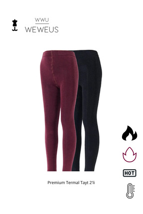 Weweus Premium Siyah Bordo Çocuk Termal 2'li Tayt