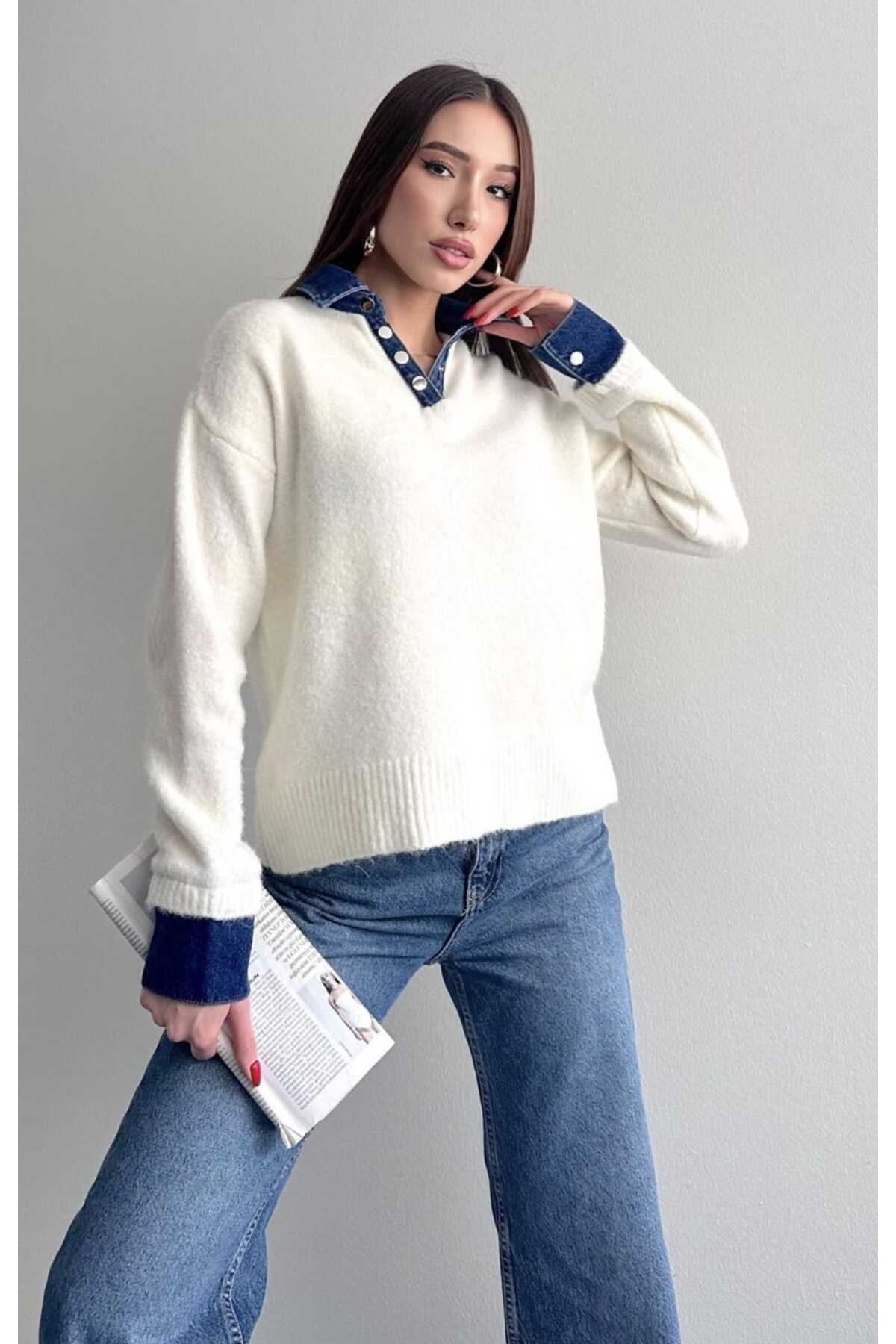 yeditepe fashion Jean Garnili Yumuşak Dokulu Triko görsel 4