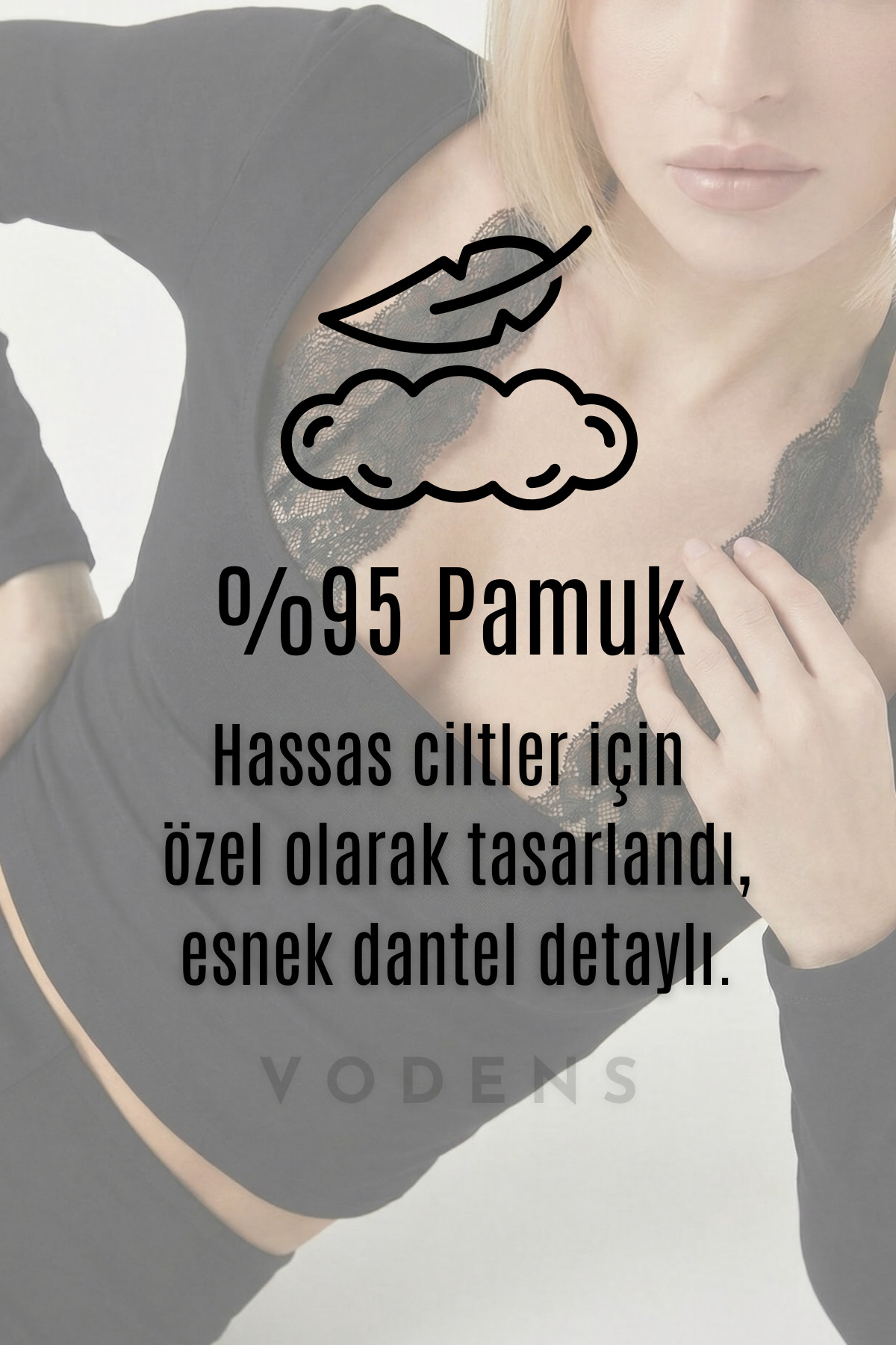 VODENS  Siyah Bağlamalı Dantelli Gotik Y2K Uzun Kol %95 Pamuk Bluz - Görsel 4