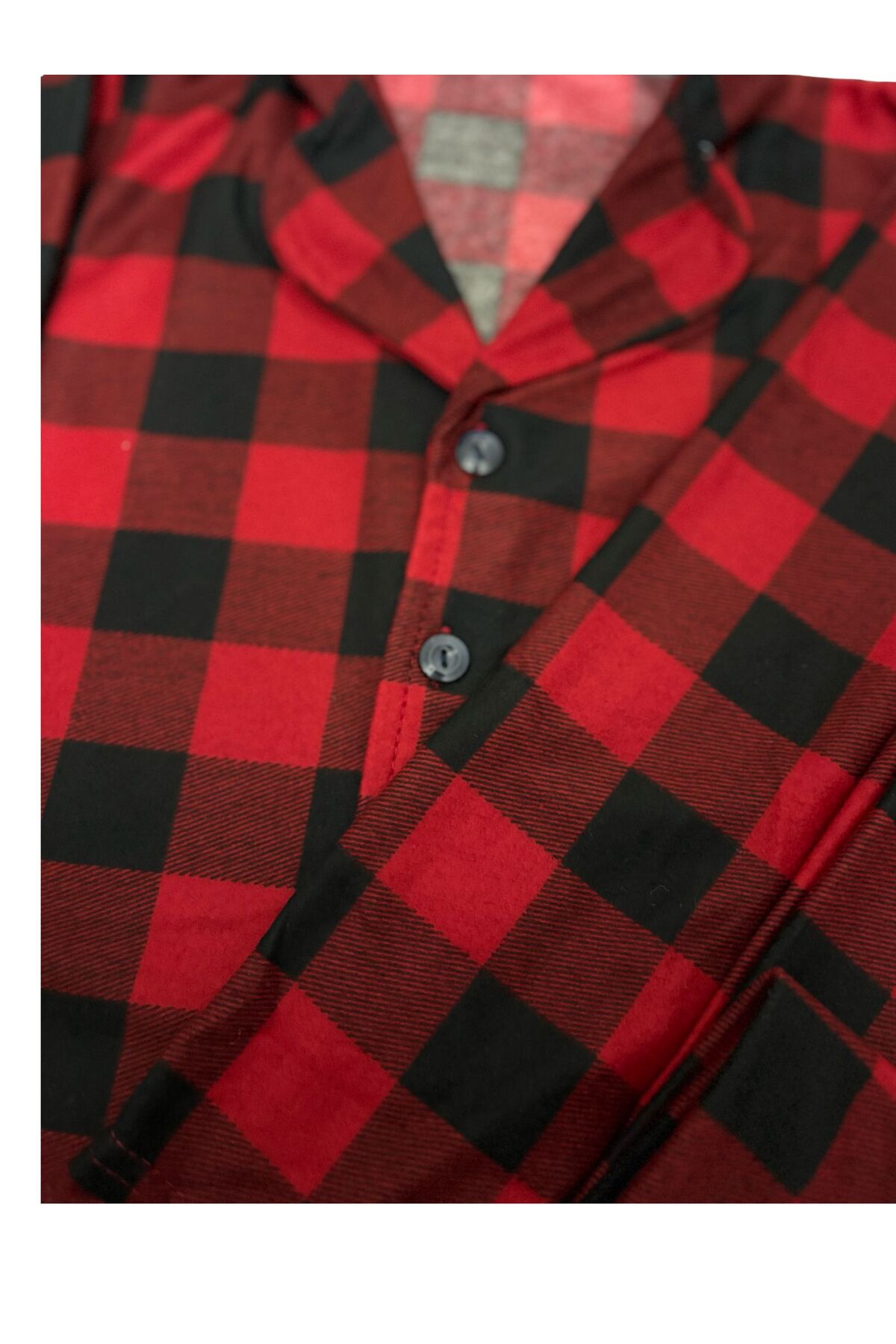 mışıl mışıl kids Kız Erkek Çocuğa uygun Kırmızı Siyah Kareli Düğmeli Süet Kumaş Pijama Takımı fotoğrafı 4 (önizleme)