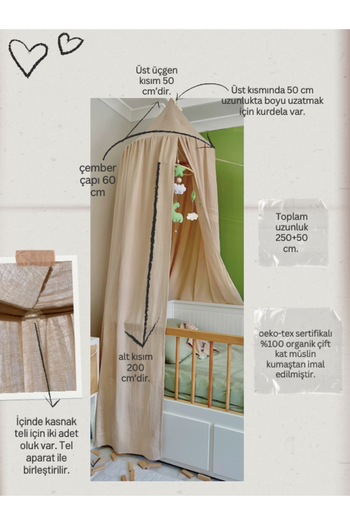 Hubb Müslin pamuk Cibinlik/ beşik cibinliği/ oyun çadırı/ okuma köşesi/ canopy fotoğrafı 2 (önizleme)