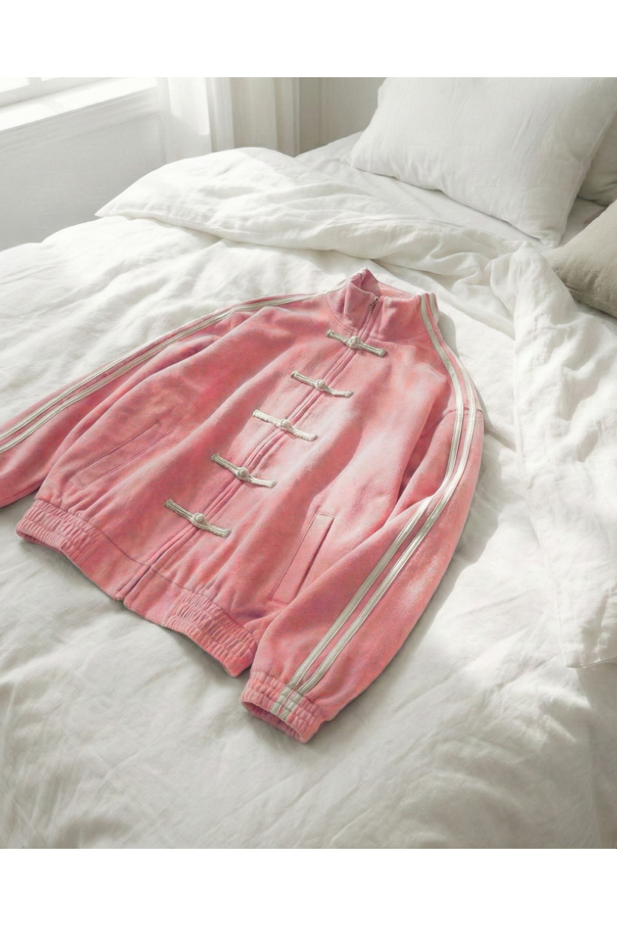 Touz Moda  Çift Çizgili Oversize China Unisex Ceket - Görsel 3