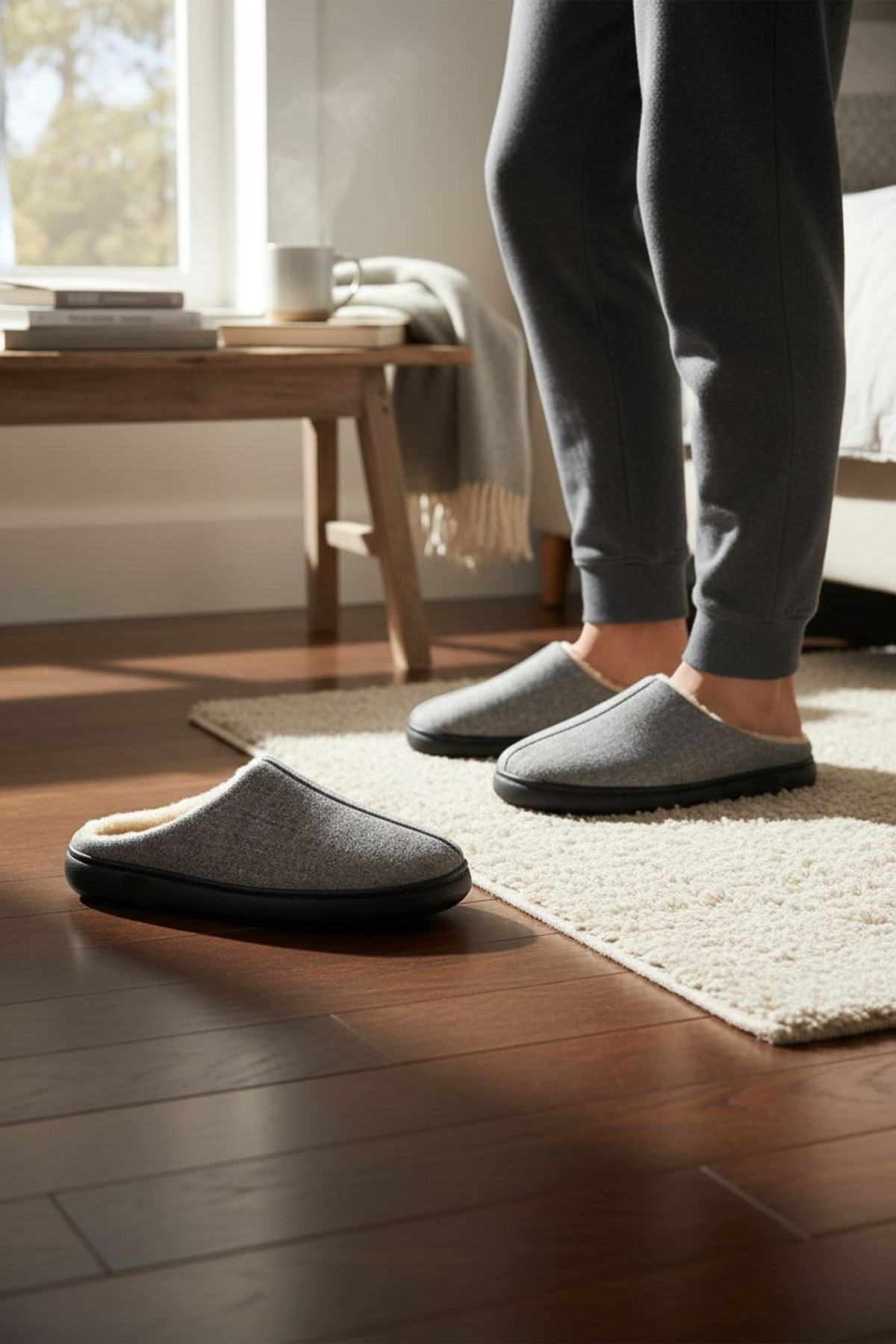 Lideral  Erkek Peluş Astarlı Ev Terliği - Yumuşak Tabanlı Kışlık Konforlu Gri Terlik - Görsel 4