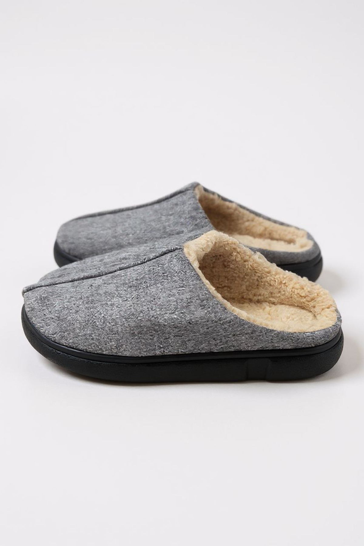 Lideral  Erkek Peluş Astarlı Ev Terliği - Yumuşak Tabanlı Kışlık Konforlu Gri Terlik - Görsel 2
