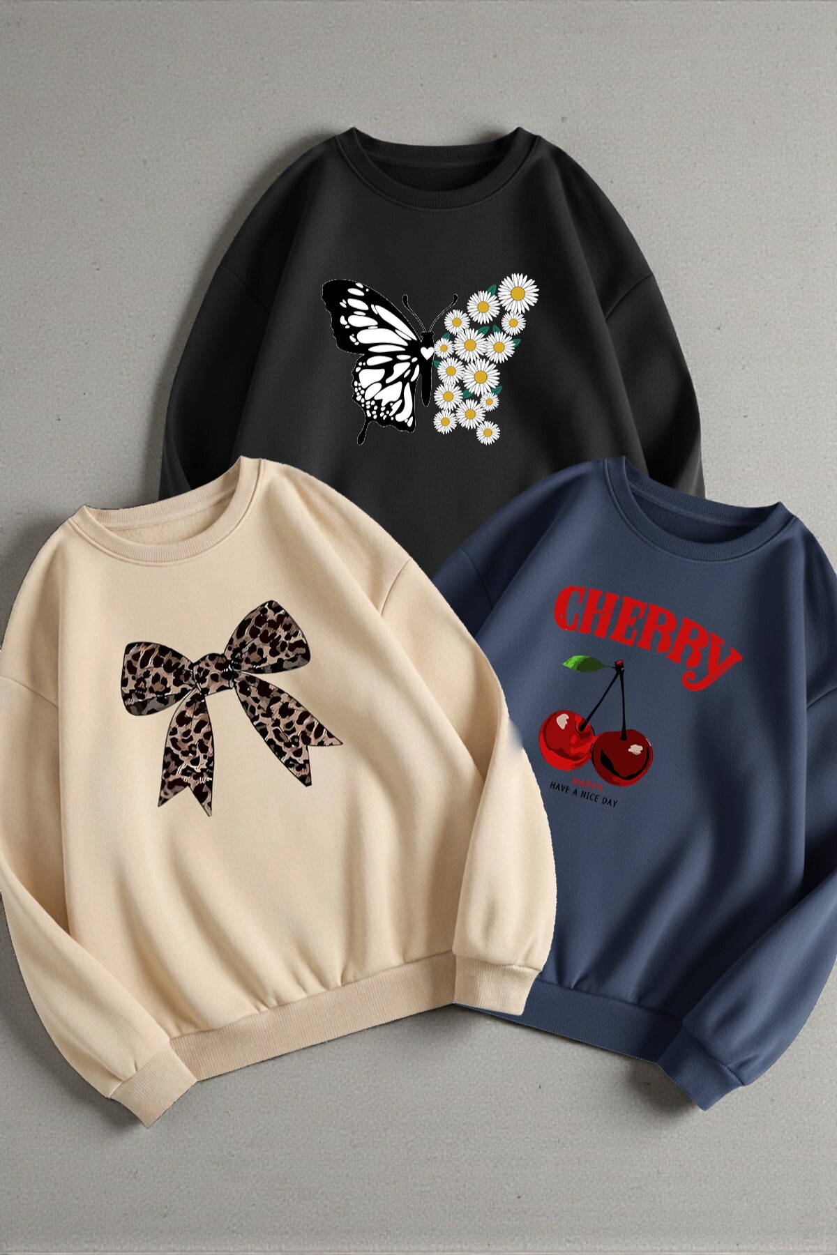 Trend Sizde Negru Bleumarin Bej Set de cu imprimeu guler rotund Sweat