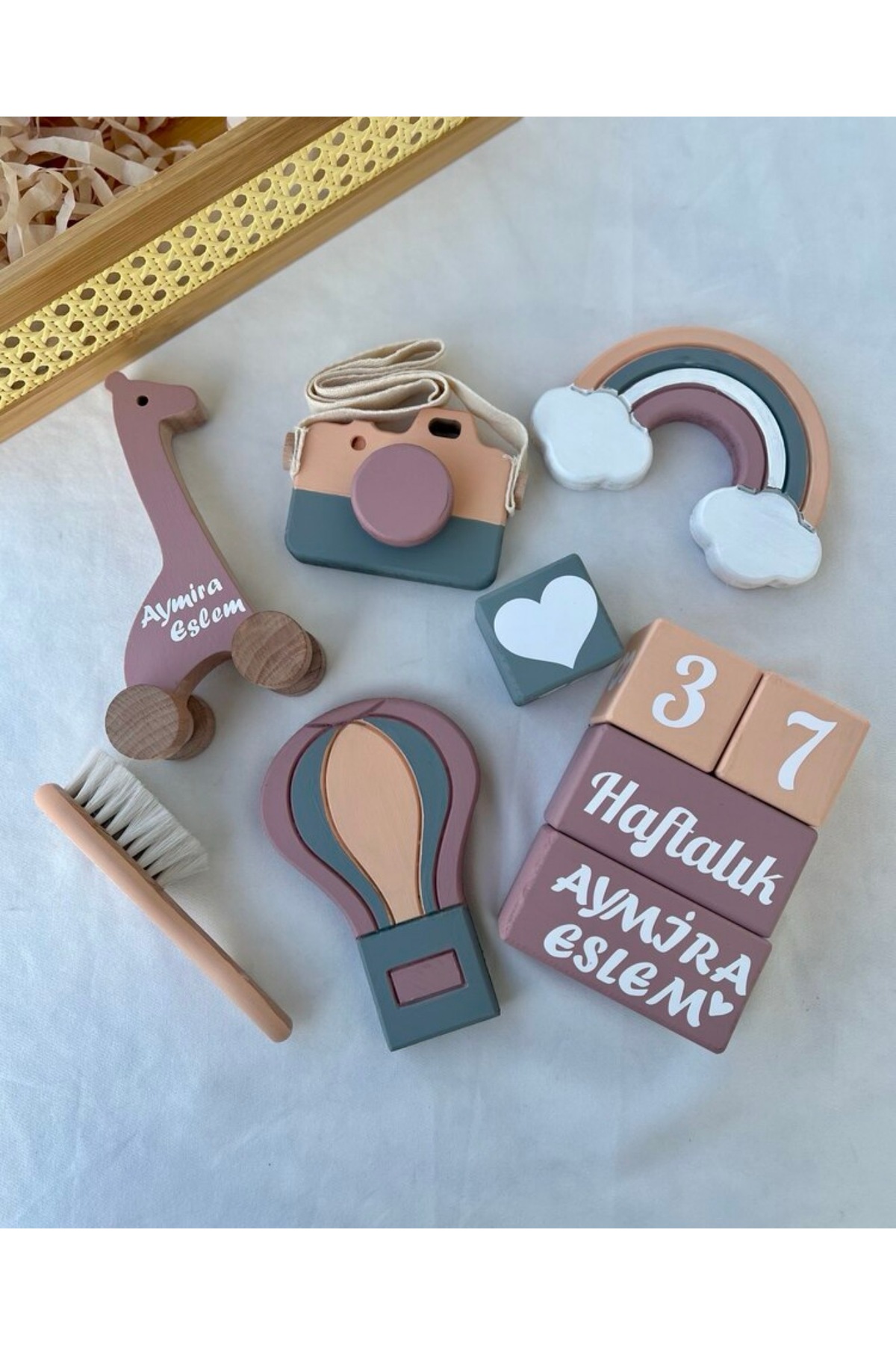 Pembe gri objeli bebek çekim aksesuarı bebek hediyelik