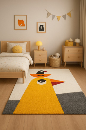 Ekim Tufting El Yapımı Tufting Tasarım Halı Anne-Yavru Kuş