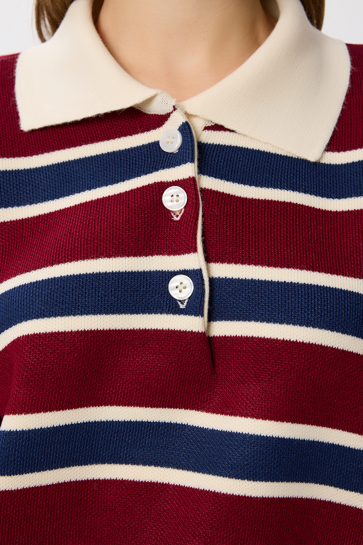 Lovelyİstanbul  Çizgili Polo Yaka Triko Kazak LXA0023 BORDO LACİVERT - Görsel 4