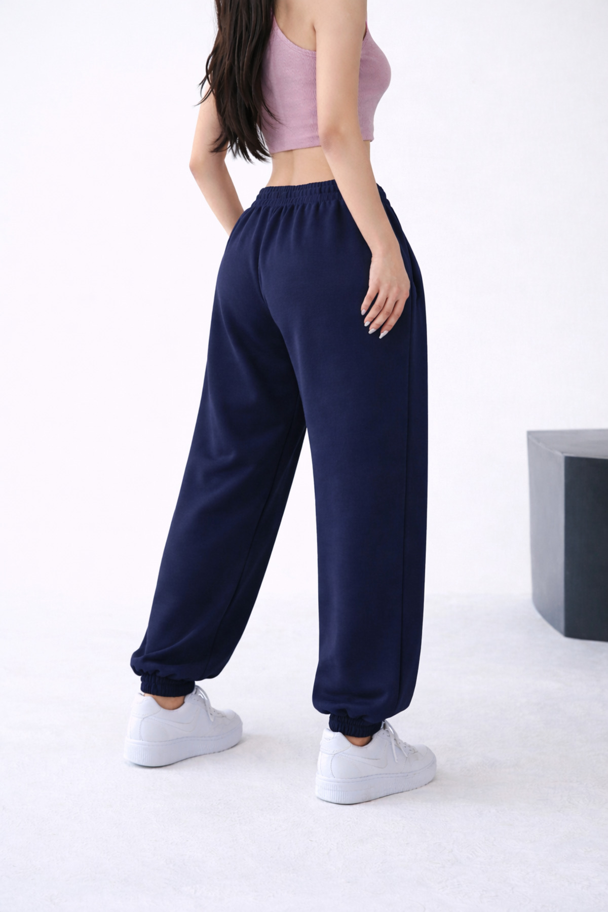 pandy  3'lü Yüksek Bel Kışlık Şardonlu Unisex Tam Kalıp Paça Lastikli Eşofman Altı - Görsel 4