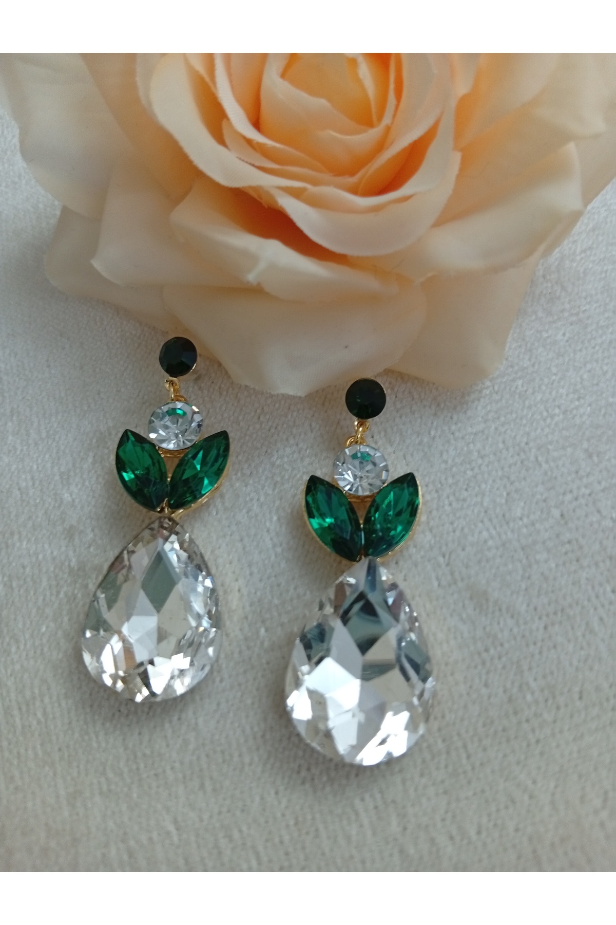 Gold flashy rocking handmade earrings with white stones