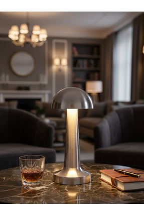 K2 Mantar Masa Lambası Gümüş Renk Kablosuz Ledli 3renk Dokunmatik Şarjlı