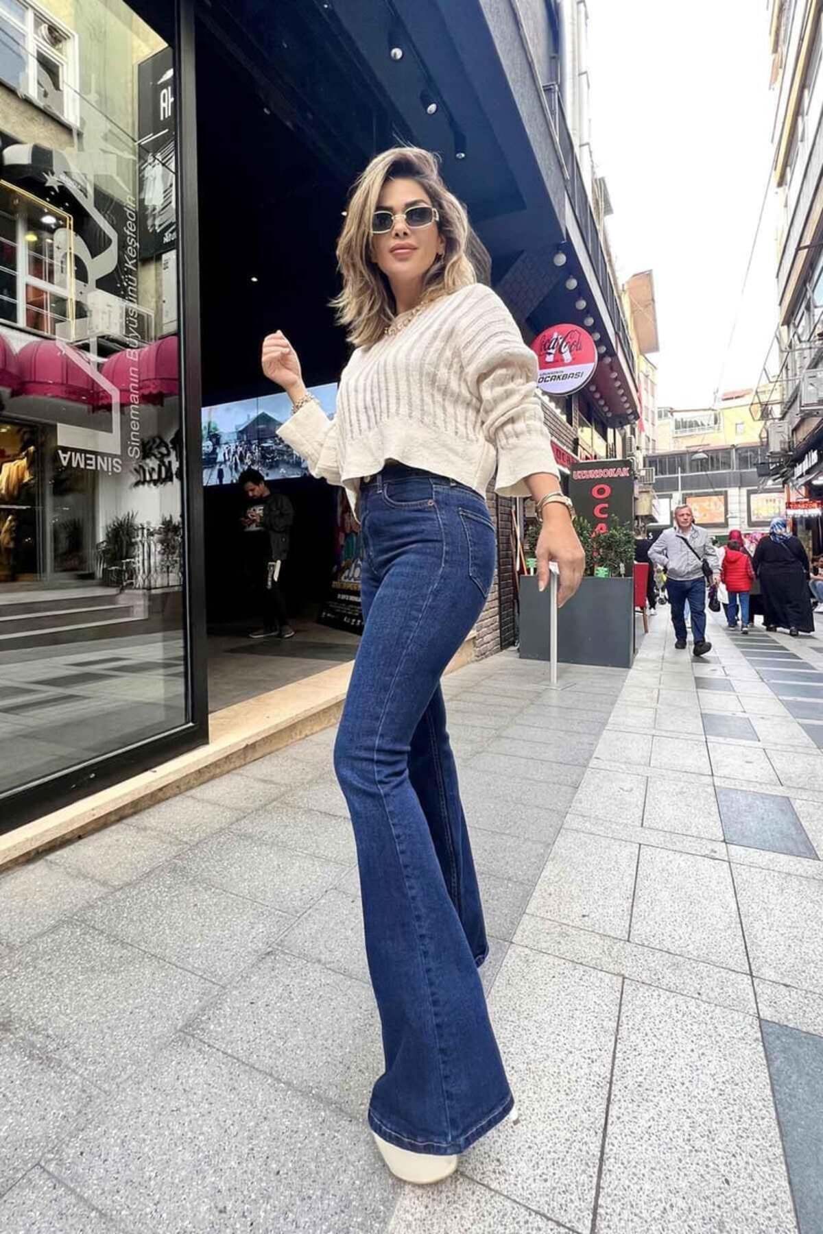 sion jeans  Aura Lacivert Cassual İspanyol Rahat & Cool Kadın Kot Pantolon - Görsel 5
