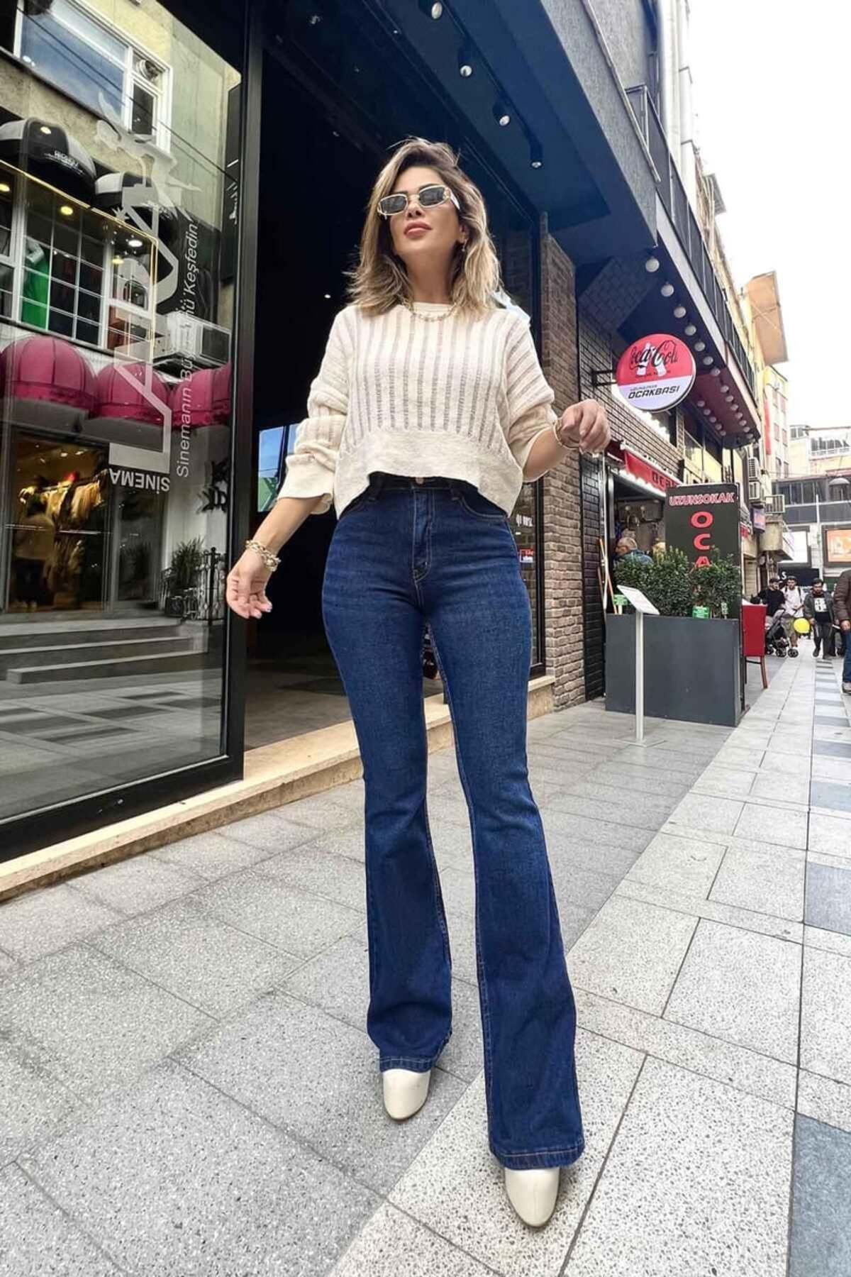 sion jeans  Aura Lacivert Cassual İspanyol Rahat & Cool Kadın Kot Pantolon - Görsel 6