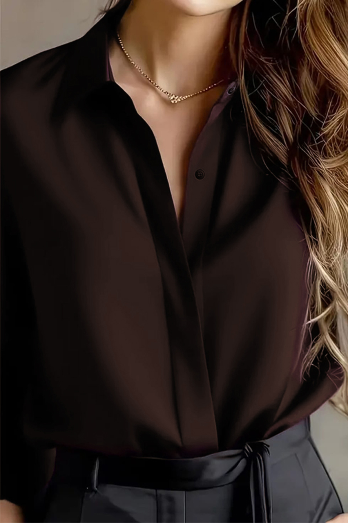 TRENDBUTİKOFFİCİAL  Dubai Krep Kumaş Gömlek - Acıkahve