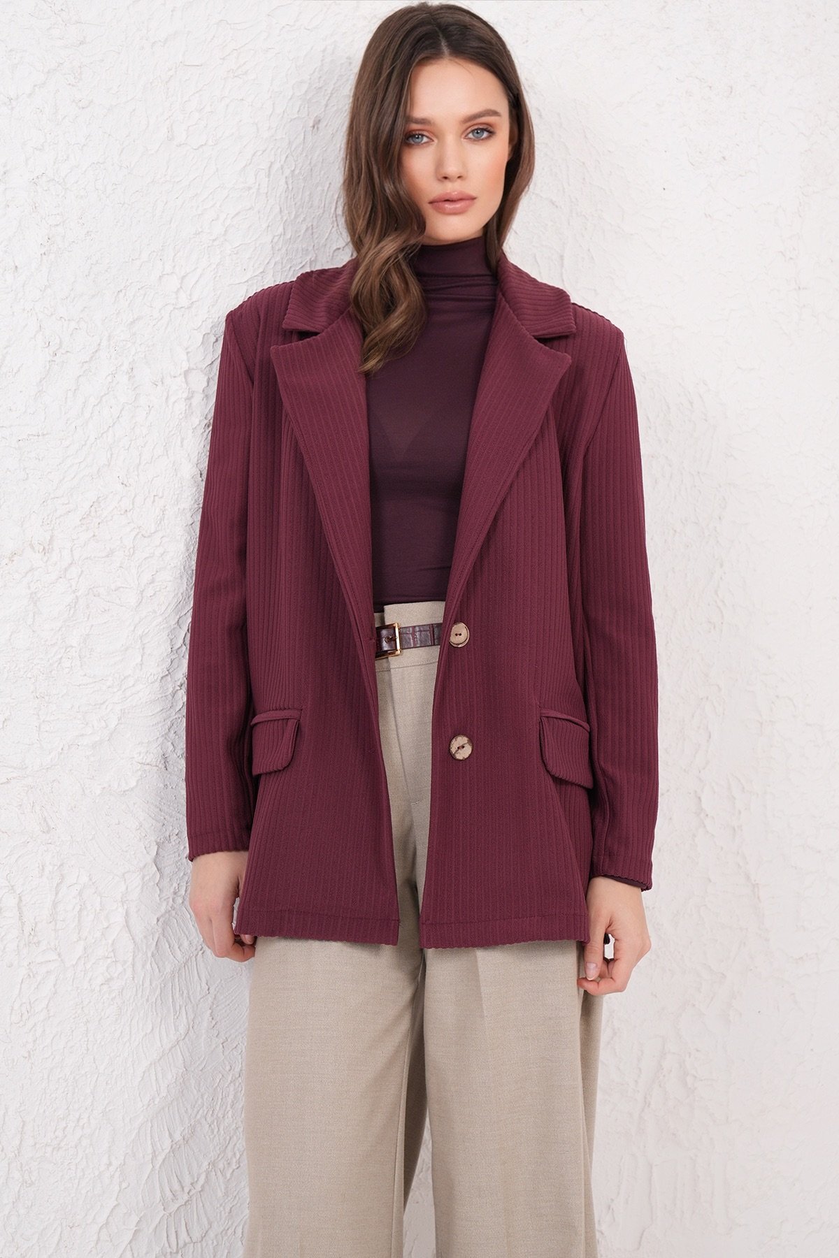 Trend Alaçatı Stili  Bordo Oversize Blazer Ceket ALC-X14776