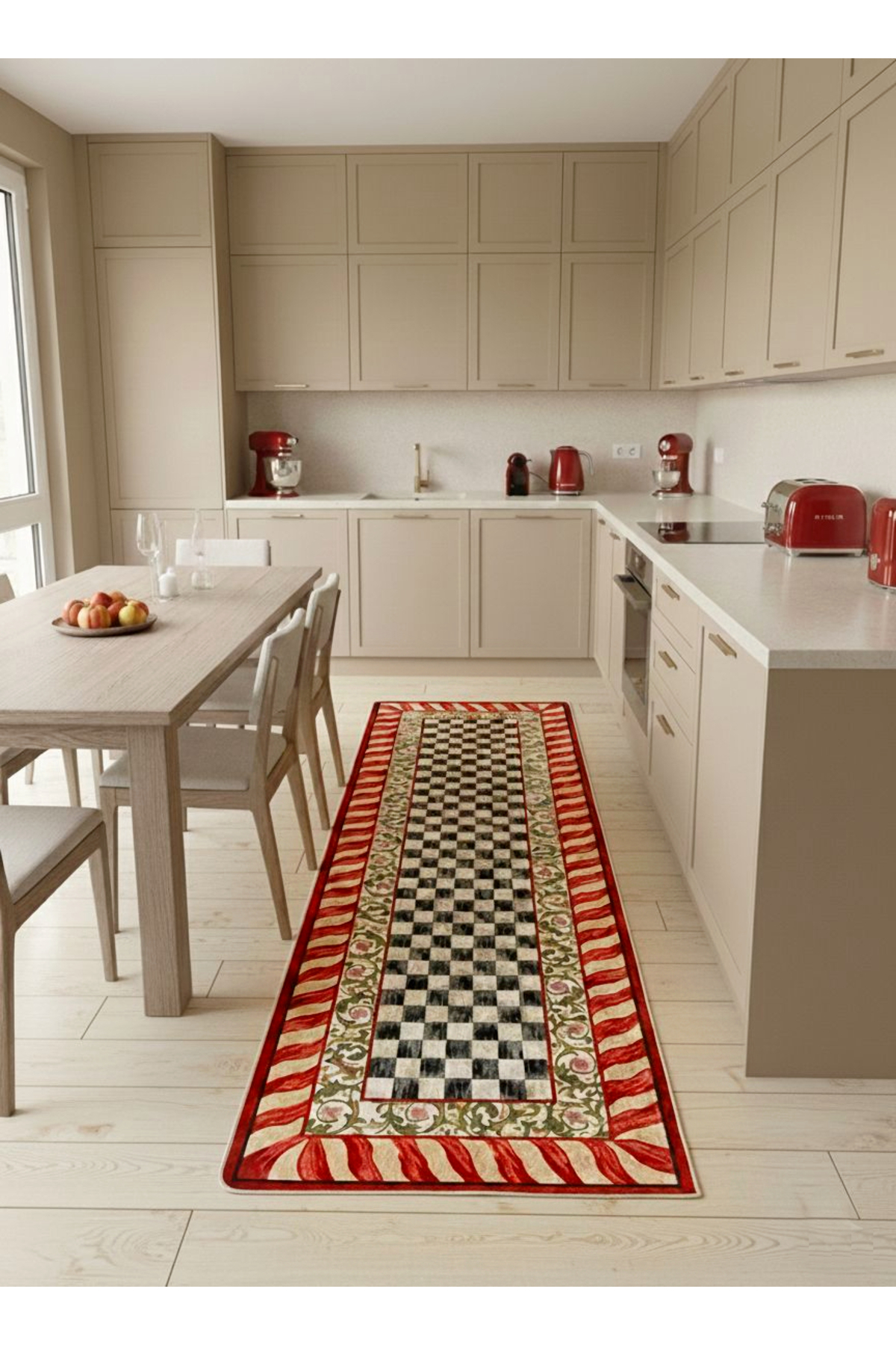 Red Color- Mackenzie Style Checkered Kitchen Entry Runner Rug