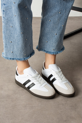 eformoda by emre yılmaz Beyaz Siyah Unisex Kadın Erkek Şeritli Rahat Taban Gü...