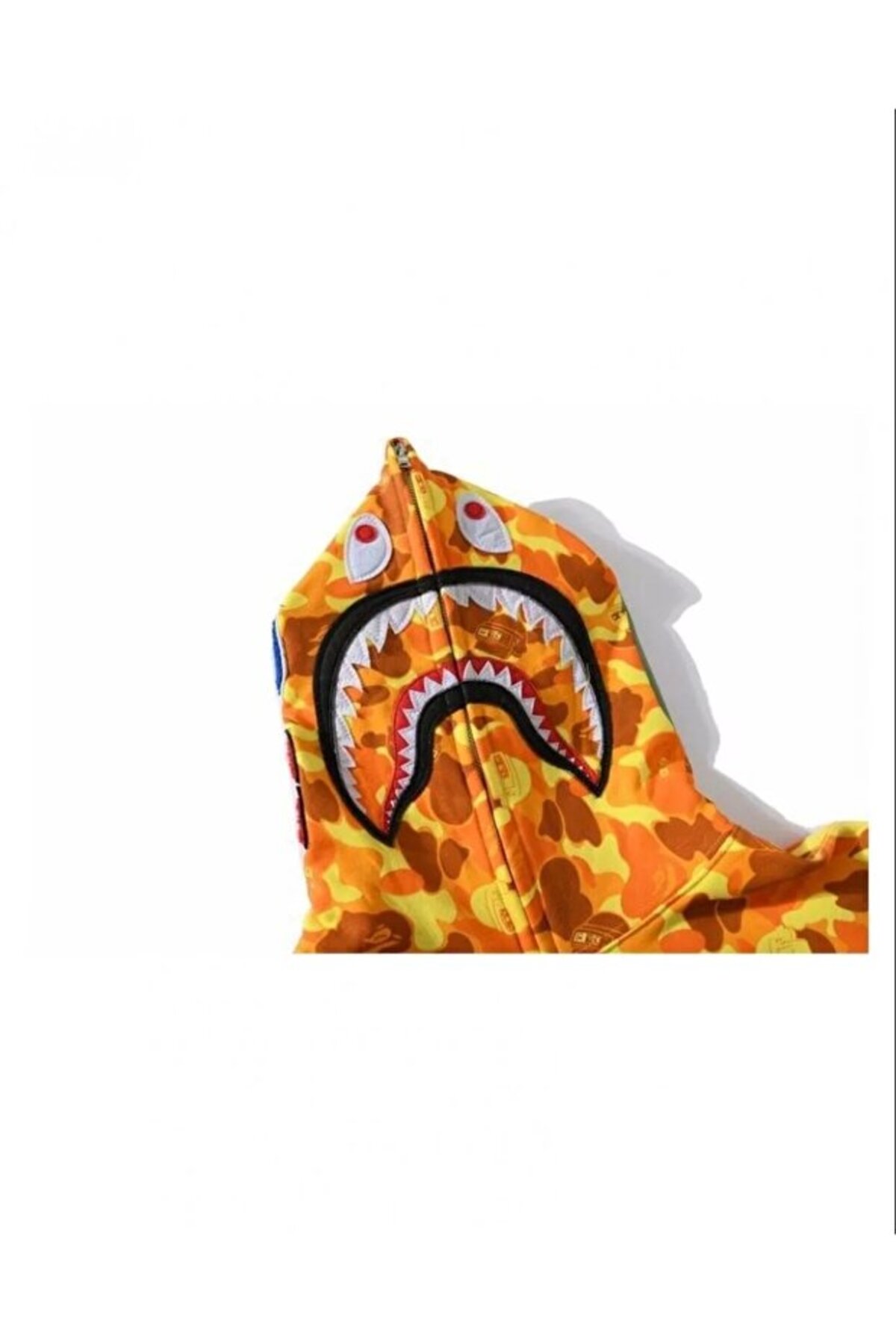 Genel Markalar  Unisex 2 Iplik Bape Kapüşonu Fermuarlı Hırka - Sarı - Görsel 5