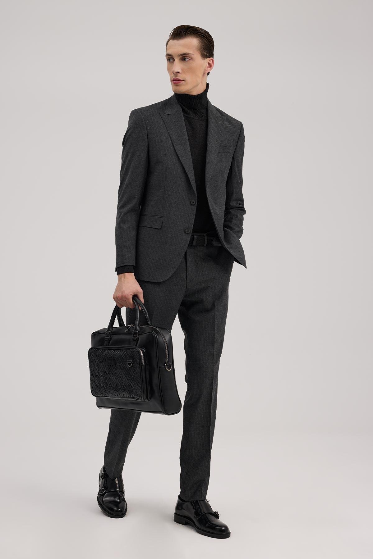 Jakamen Antrasit Slim Fit Kırlangıç Yaka Çizgili Takım Elbise — خاکستری JK44SF02M038