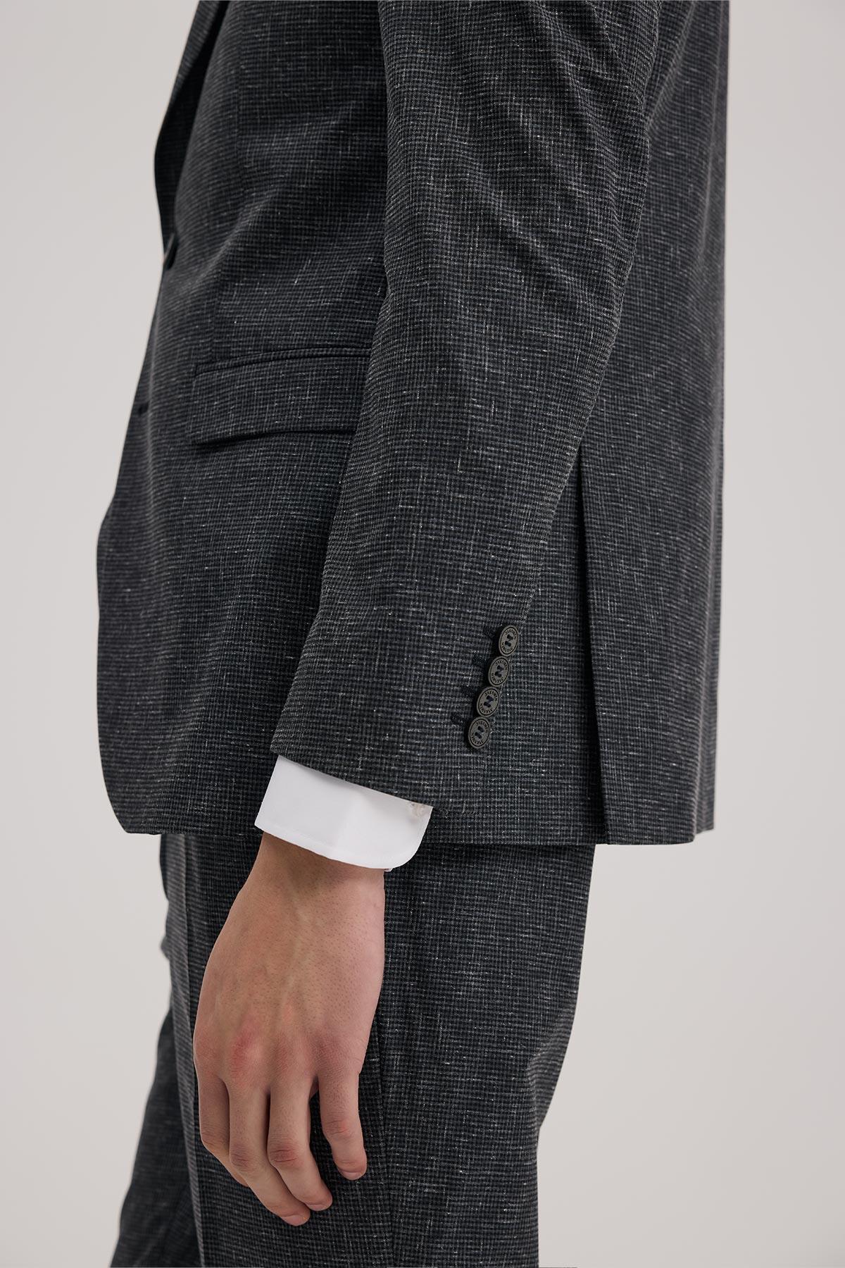 Koyu Lacivert Slim Fit Sivri Yaka Yelekli Takım Elbise — سرمه‌ای JK36SF02M108 — تصویر 5 از 5