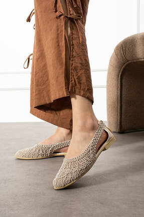 modasitilin Kadın Dantel Detaylı Arkası Açık Rahat Örgü Nakışlı Hasır günlük ...