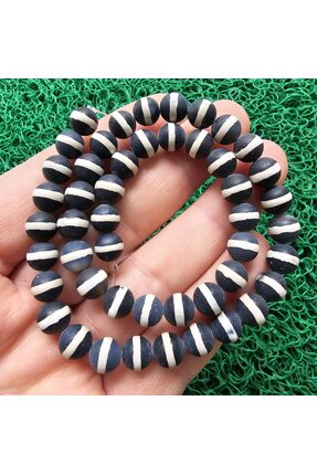 TAŞ UZMANI Siyah Beyaz Küre Tibet Akik Taşı 8 MM