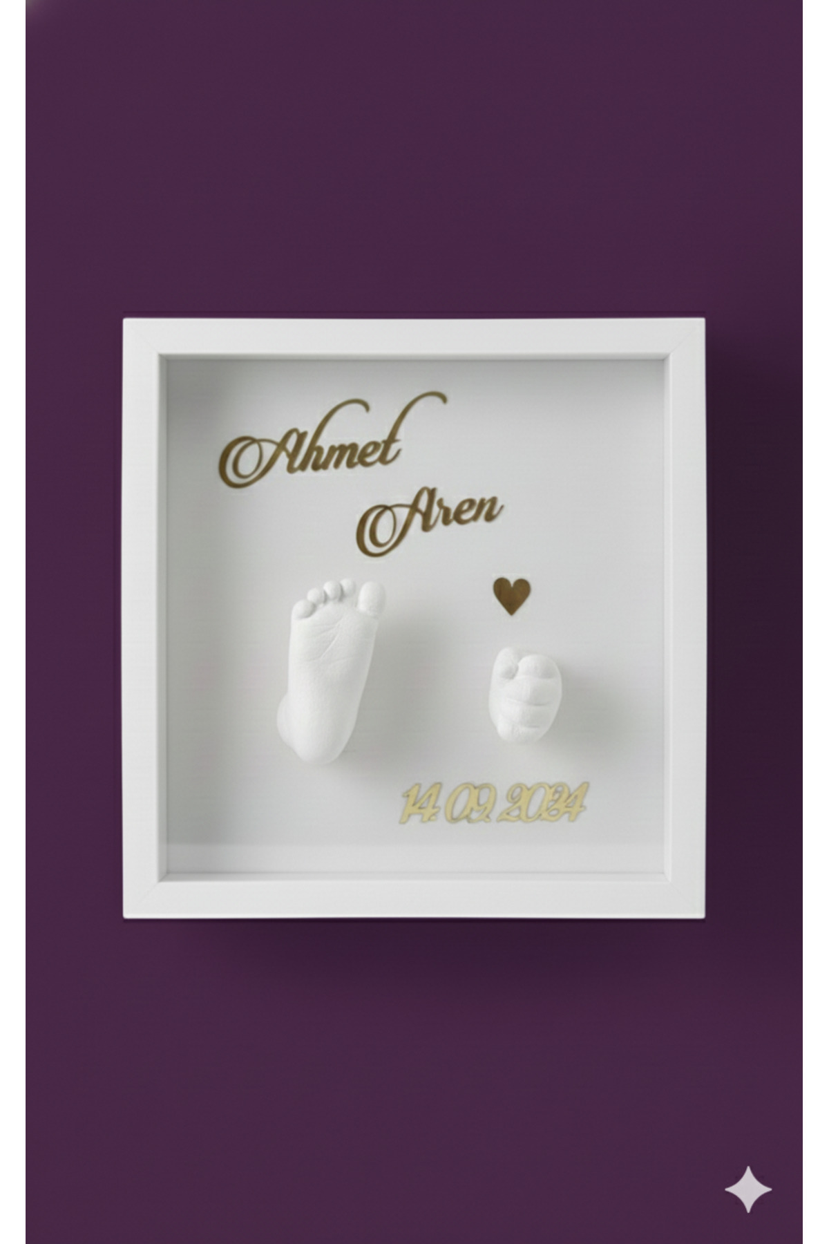 Verda Çerçeve 25x25x7 Cm Bebek El Ayak Heykel Yapım Kiti ve Beyaz Derin Anı Çerçevesi 3D Kalıp Alma fotoğrafı 2 (önizleme)