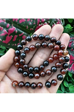 TAŞ UZMANI Küre Kızıl Kahve Siyah Akik Taşı 8 MM