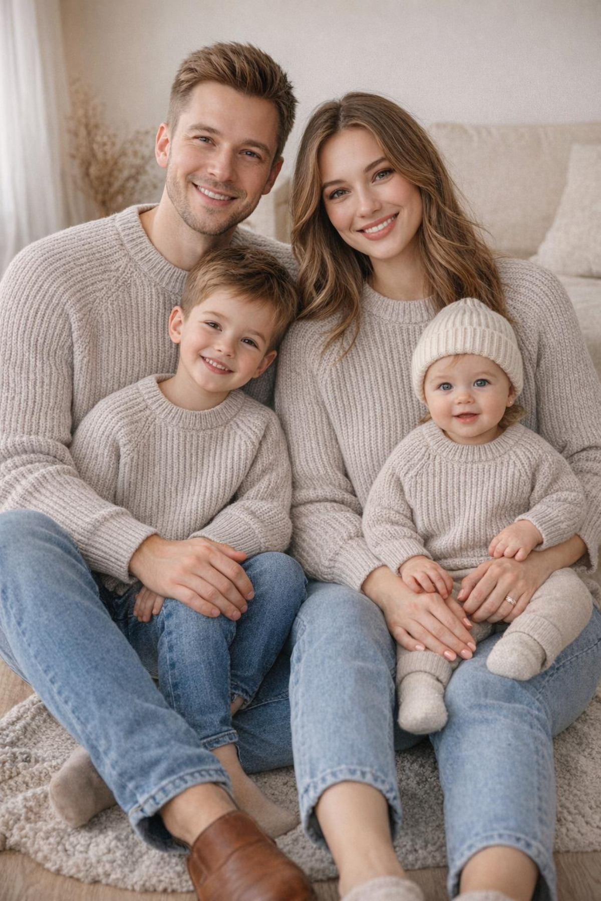 Family Combination Thessaloniki Knit Tricot Sweater Raglan Sleeve Crew Neck | Parents Child 6-12 Months-L/XL