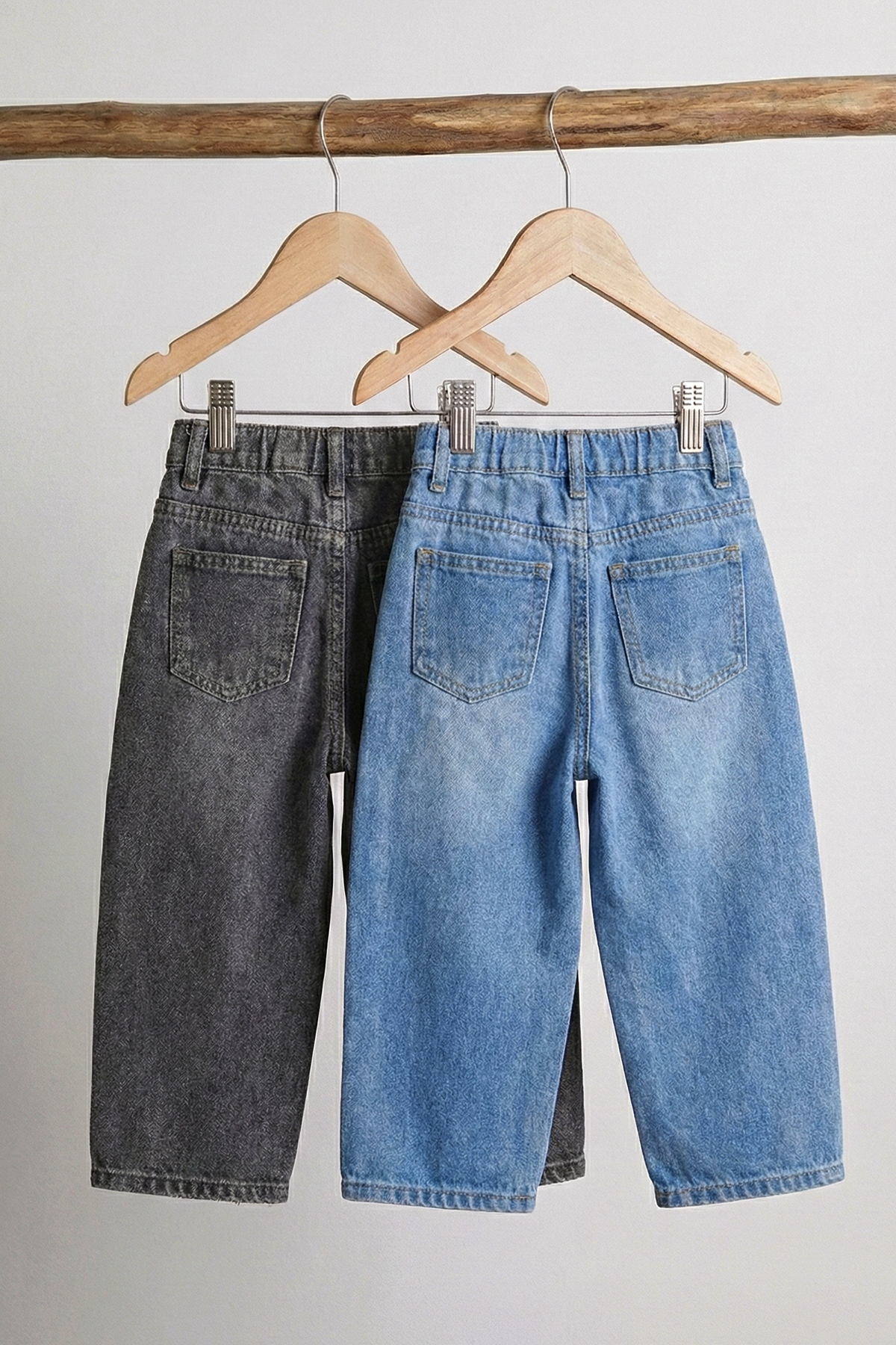 Dmb Beli Lastikli Baggy Kalıp Kız - Erkek Unisex Jean 2 'li Seri fotoğrafı 2 (önizleme)