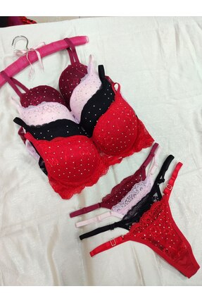 Love Angels Damla Taş Desen 4'lü Dolgulu İç Çamaşırı Takımı Çeyizlik İç Çamaş...