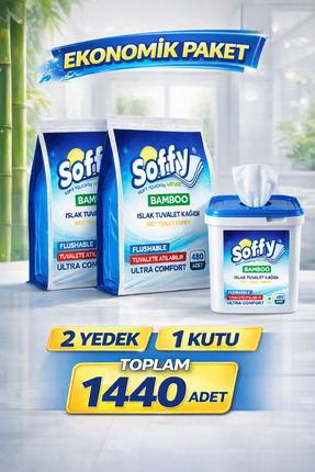 Soffy Islak Tuvalet Kağıdı Tuvalete Atılabilen Flushable 1440 Adet Yedekli 3'...