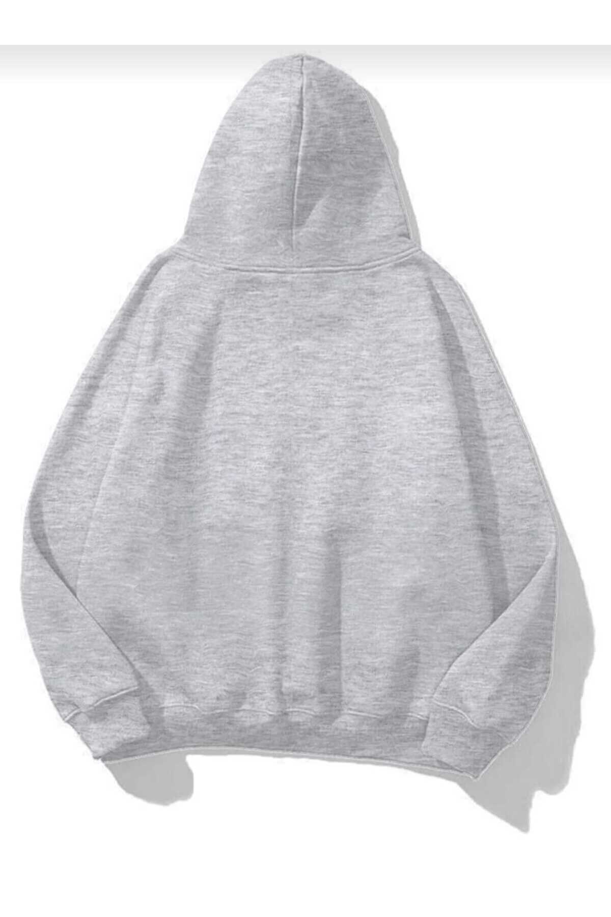COHERENT Unisex Erkek/Kadın Renkli DÜZ Özel Baskılı Pamuklu Oversize Kapüşonlu Sweatshirt görsel 2