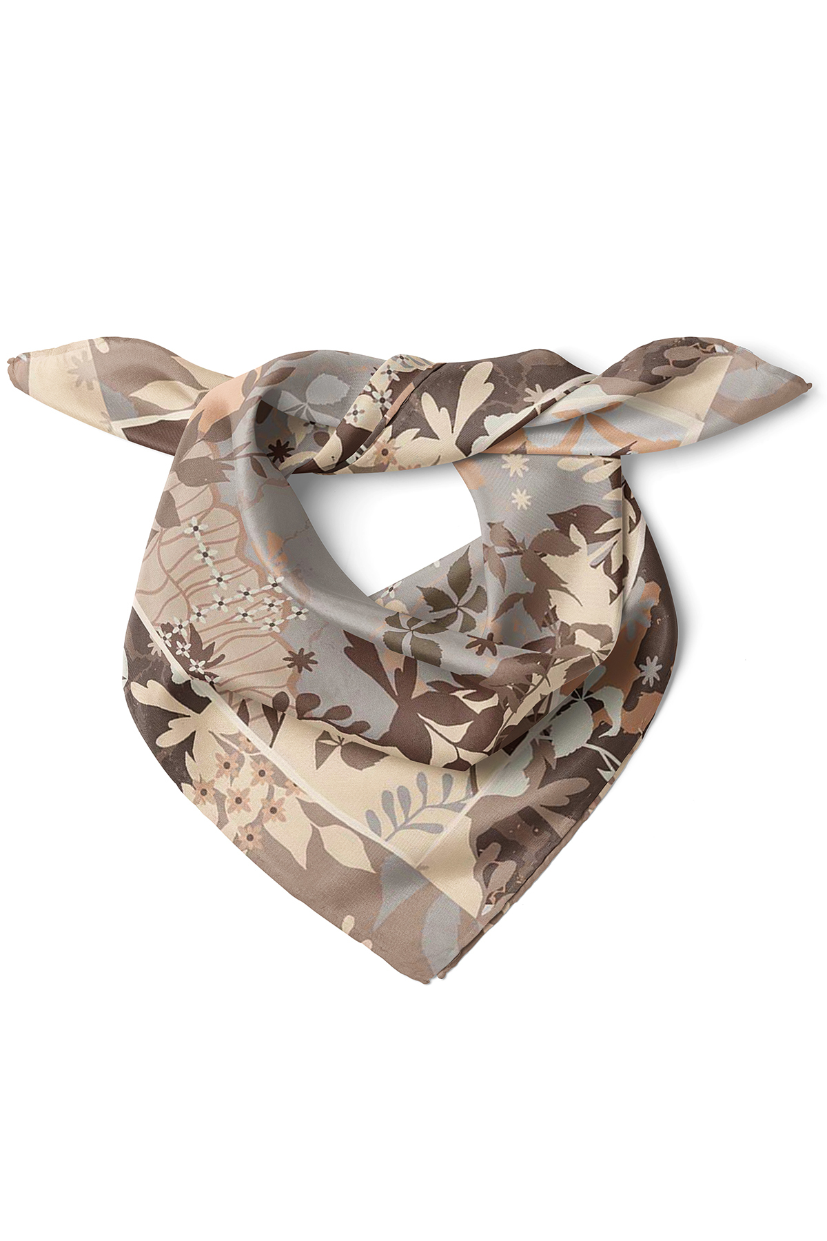 nehir eşarp Toprak Esintisi Yaprak Silüetli ve Mermer Desen Fular Bandana 50x50 Cm