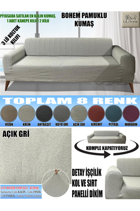 Home LUX BOHEM PAMUKLU KUMAŞ KOLTUK-KANEPE KILIFI 3LÜ KOMPLE GİYDİRME KALIN V...