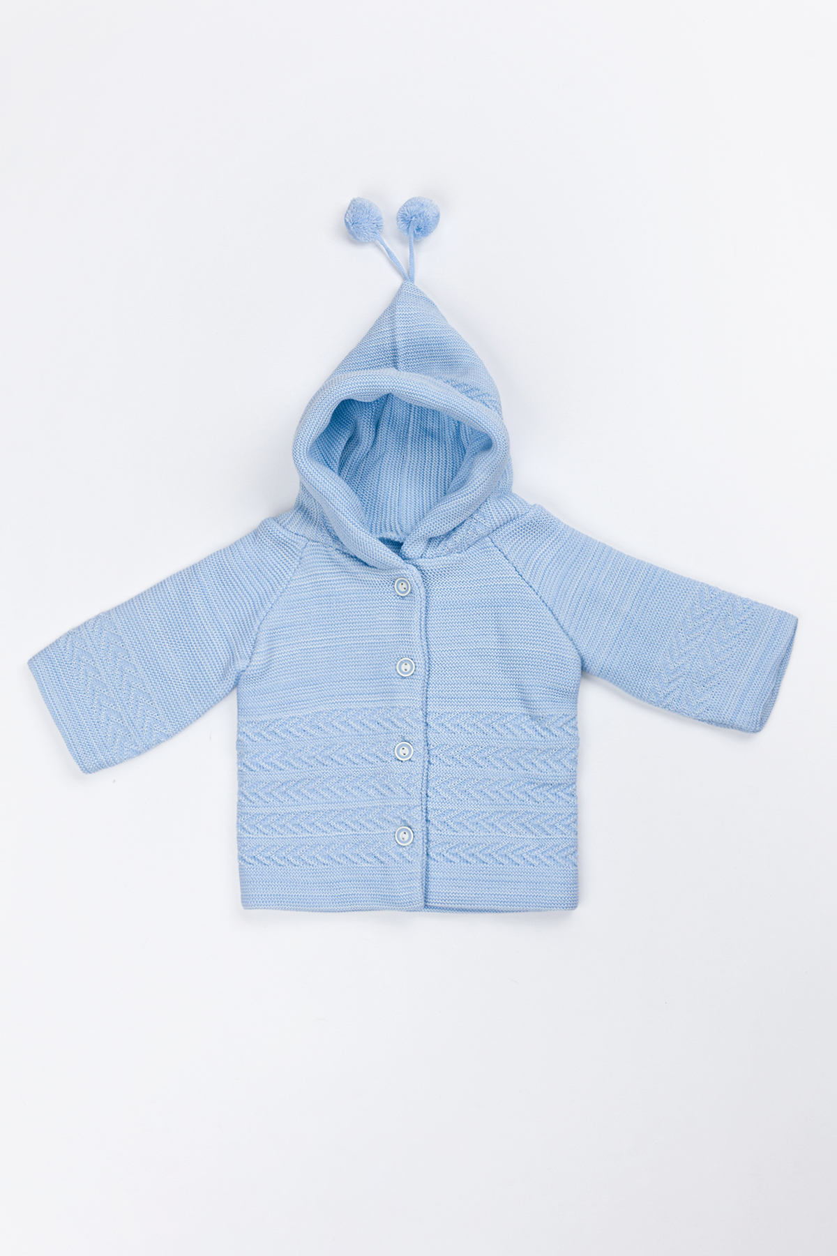 Lui Baby Yenidoğan Kapüşonlu Triko Unisex Ponponlu Bebek Hırka 0/6 Ay fotoğrafı 2 (önizleme)