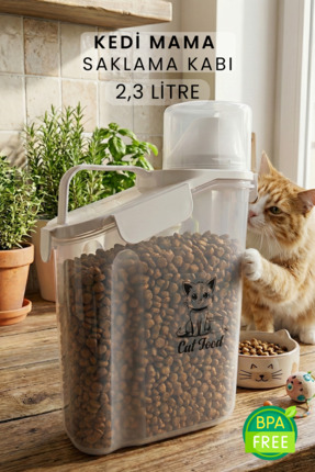 Siyempi 2300ml Kedi Maması Saklama Kabı Beyaz Kırılmaz Sızdırmaz Çift Contalı...