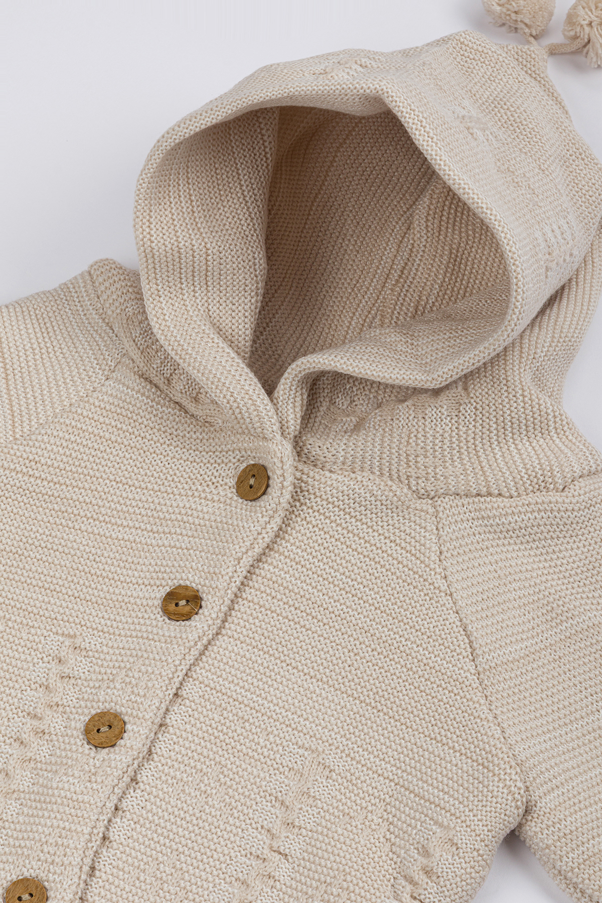 Lui Baby Yenidoğan Kapüşonlu Triko Unisex Ponponlu Bebek Hırka 0/6 Ay fotoğrafı 3 (önizleme)