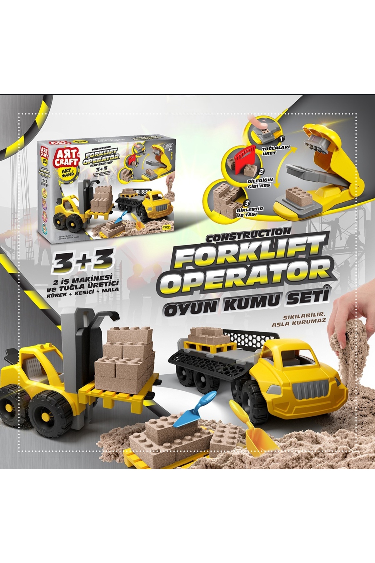 TOHA Forklift Operatör Oyun Kumu Seti 3+3 | Sıkılabilir Kinetik