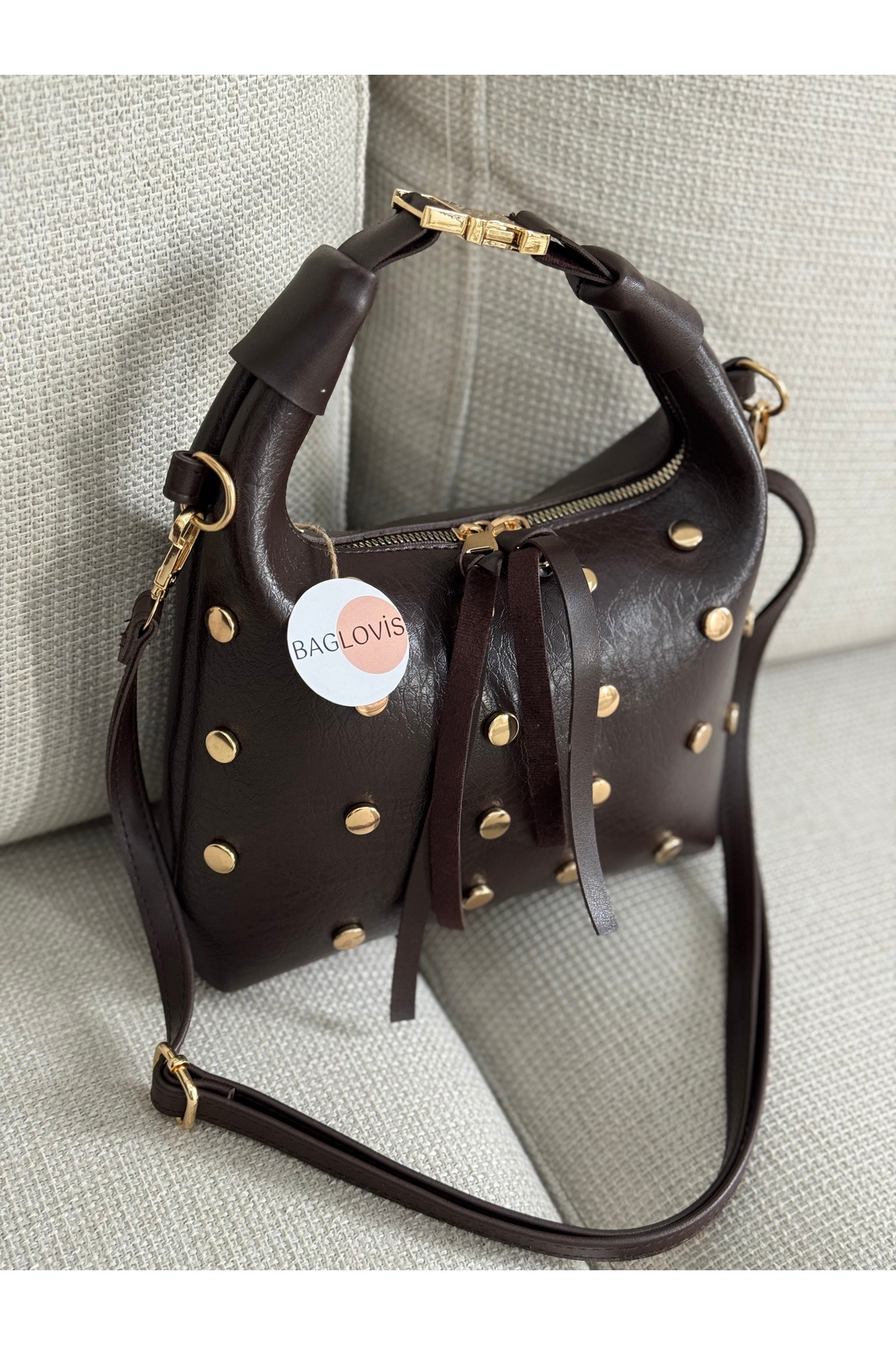 LARGE STRAP LOCK DETAIL BROWN WOMEN 'S HANDBAG EN24 BOY16