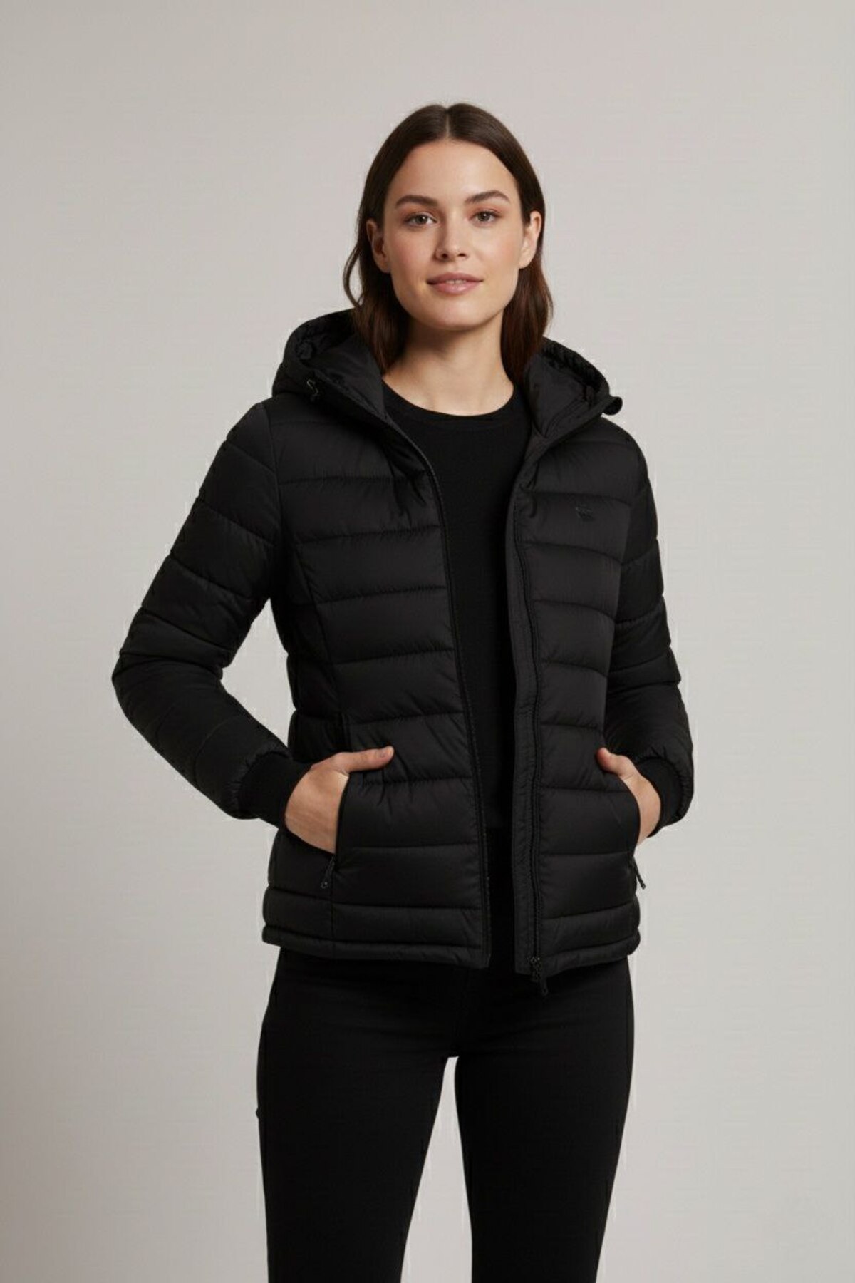 İNDİRİM MODAM  Kadın Kapüşonlu Mont Ceket Su İtici Kumaş Kapitone Astarlı